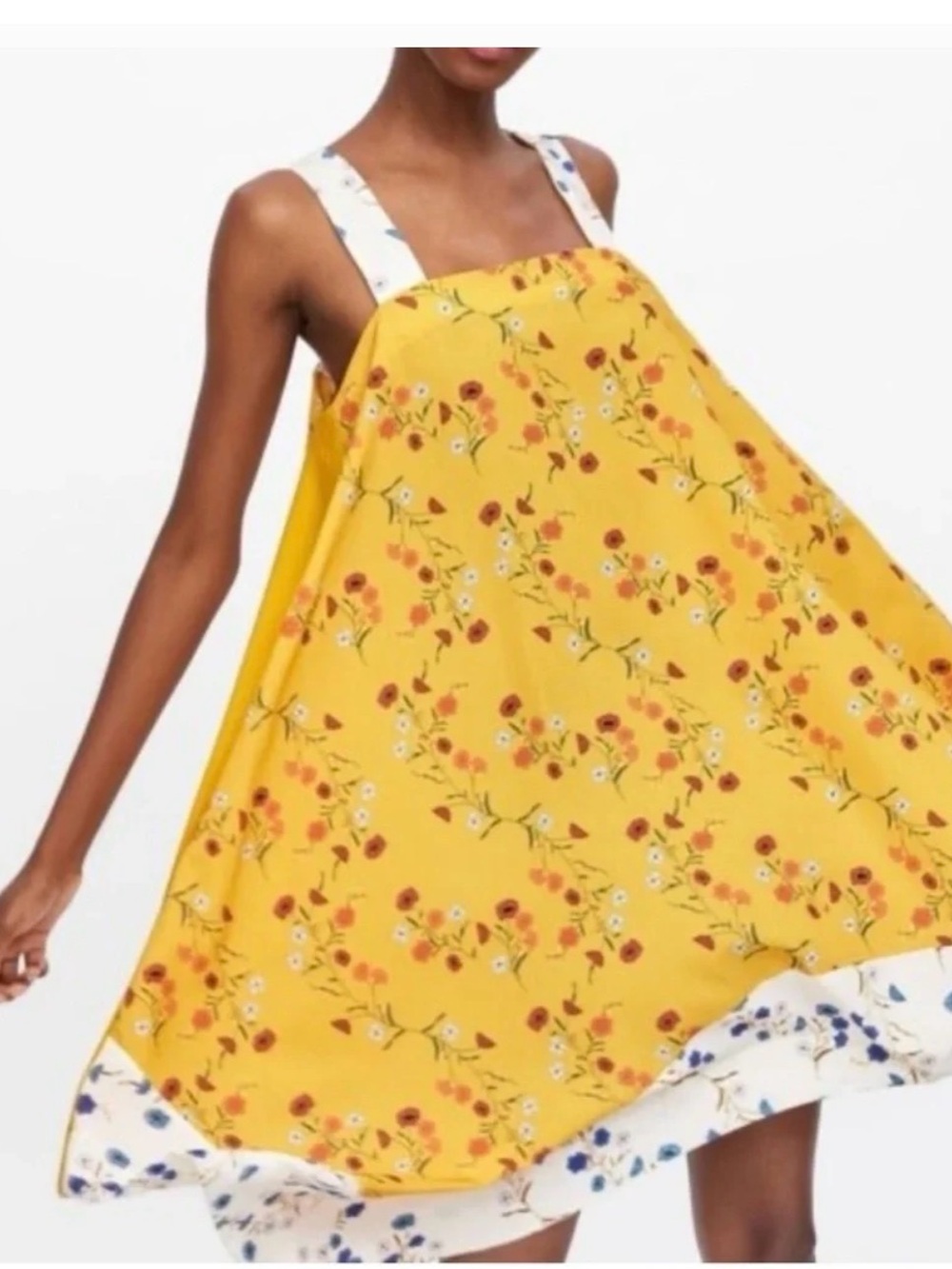 Zara Yellow Floral A-Line Swing Tunic with Contrast Straps